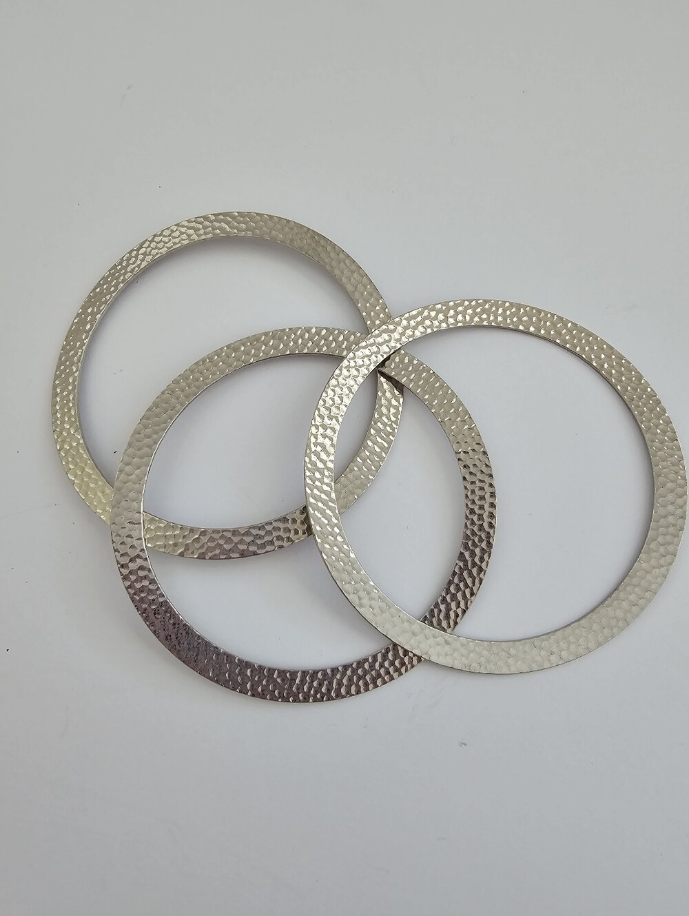 Vintage Mixed Metal Bangle Bracelets Hammered Silver Flat Stack Set Of 3